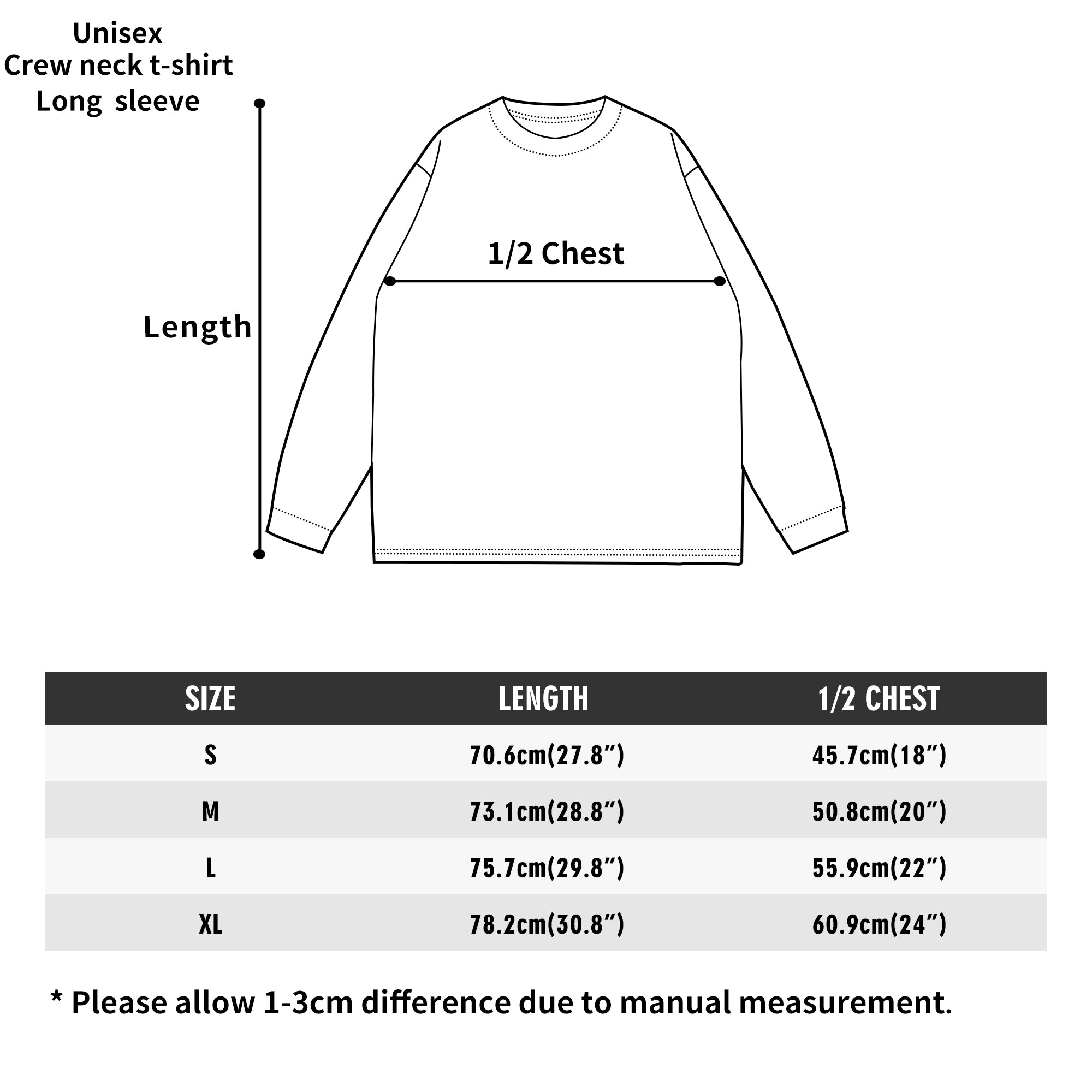 One Side Printed in US- Unisex Crew Neck Long Sleeve T-shirts