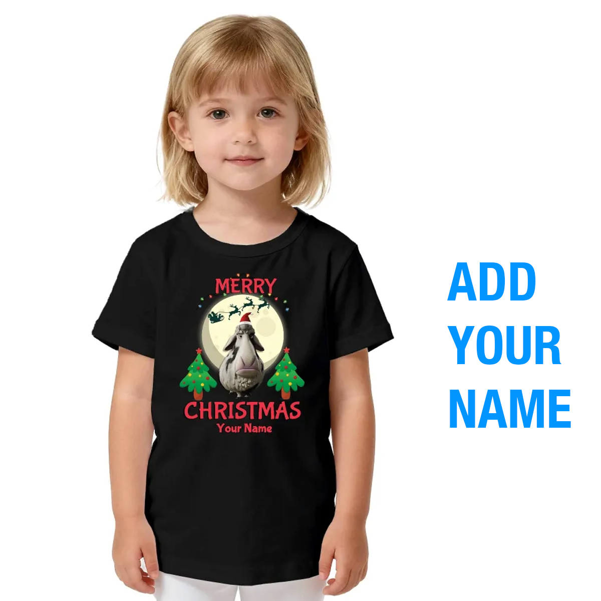 ADD YOUR NAME! Sheep Christmas T-shirt for kids